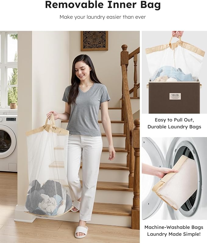 SOLEDI Laundry Hamper with Lid 100L Large & Tall Collapsible Laundry Basket - Image 5