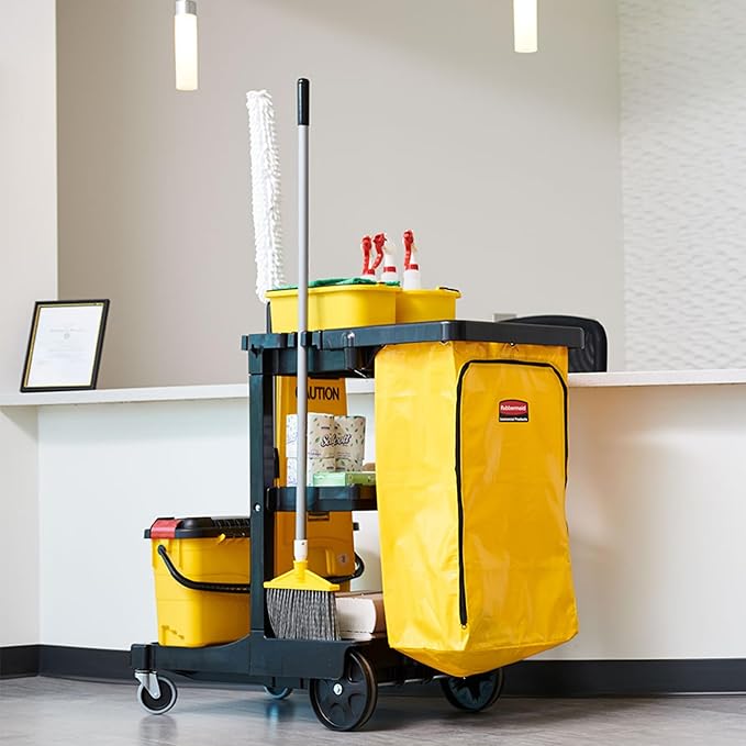 Rubbermaid Commercial Traditional Janitorial 3-Shelf Cleaning Cart, Wheeled - Image 6