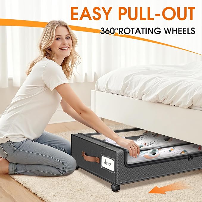 Under Bed Storage with Wheels 3Pack Storage Containers with Clear Window&Label - Image 4