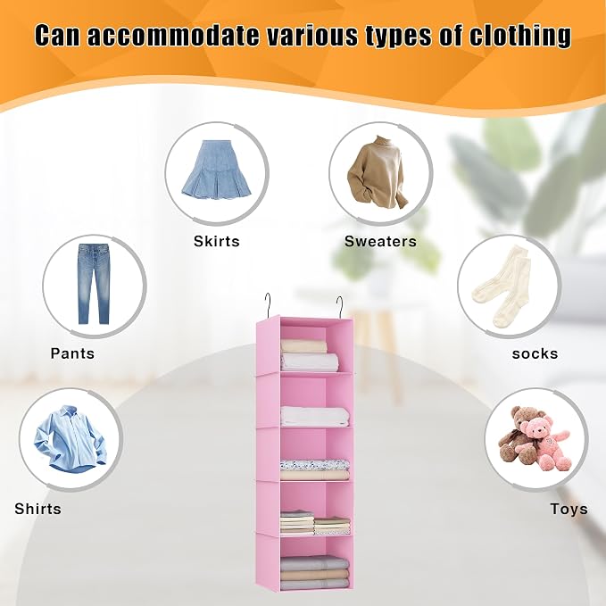 Hanging Closet Organizer, Easy Mount Foldable 5-Shelf Hanging Closet Wardrobe - Image 8