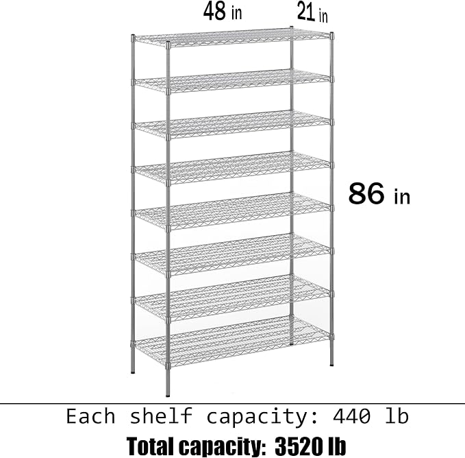 21" Deep x 48" Wide x 86" Height Wire Shelving Kit | 8-Tier | NSF Commercial - Image 3