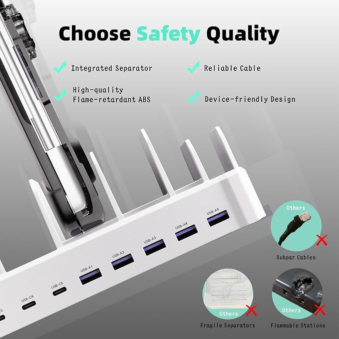 320W Charging Station for Multiple Devices, Zobirez 10-Port USB C Fast Charger - Image 2