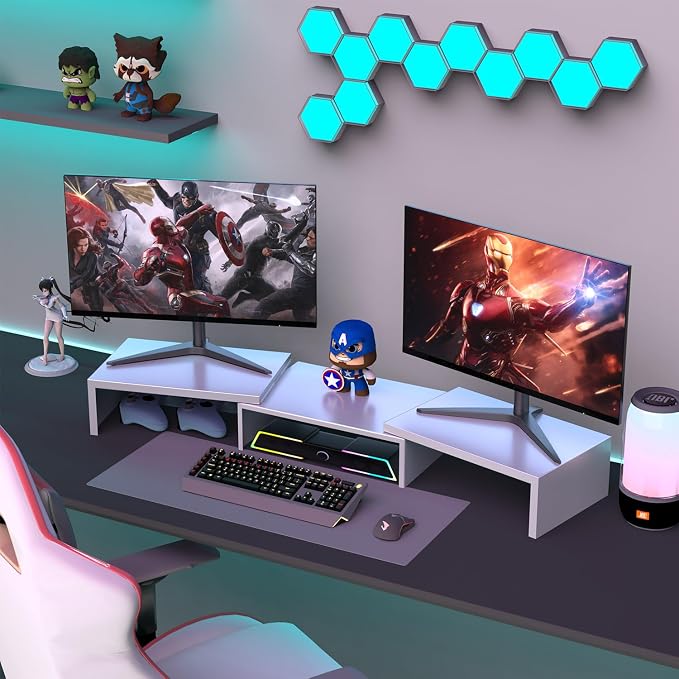 Dual Monitor Stand for Desk, Metal Computer Stand, Desk Shelf Riser, Desktop - Image 7