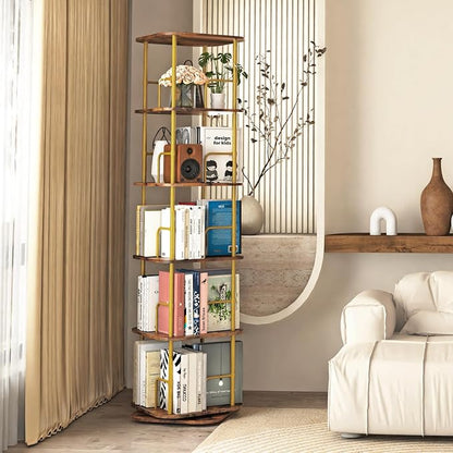 Lauxery 5 Tier Wooden Rotating Bookshelf, Metal Frame, 64 in Tall | 1000lbs - Image 9
