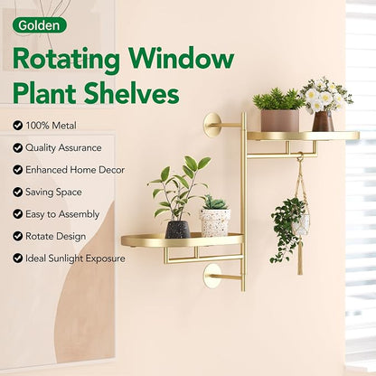 Rotating Window Shelves for Multiple Plants Indoor, 2-tier Metal Corner golden - Image 2