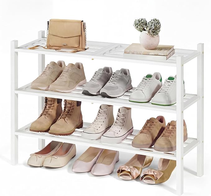 SONGMICS Bamboo Shoe Rack for Closet, Stackable Shoe Oragnizer by Unknown