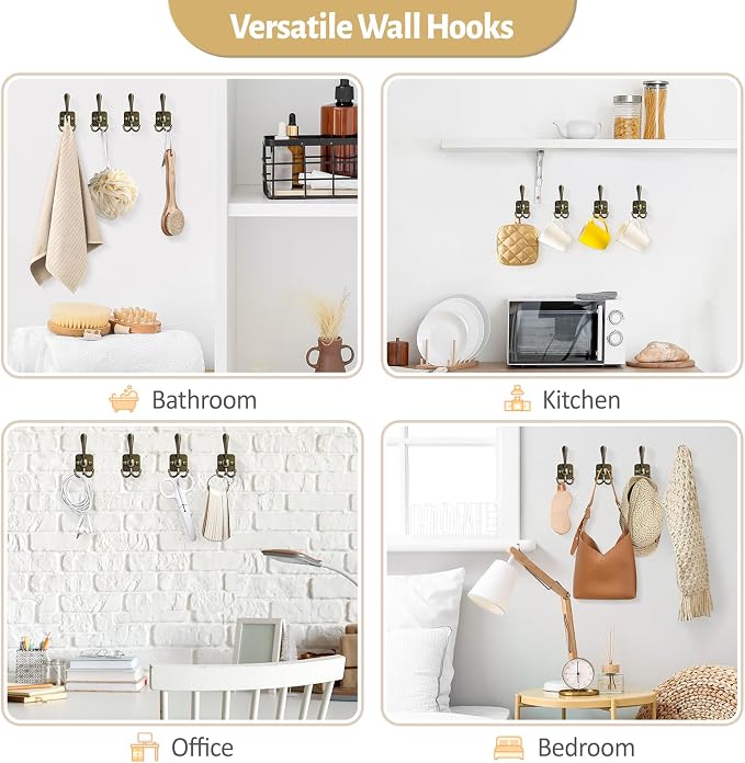 VIS'V 3 Prong Coat Hooks Wall Mount, Metal Self Adhesive Entryway Wall Hooks - Image 7