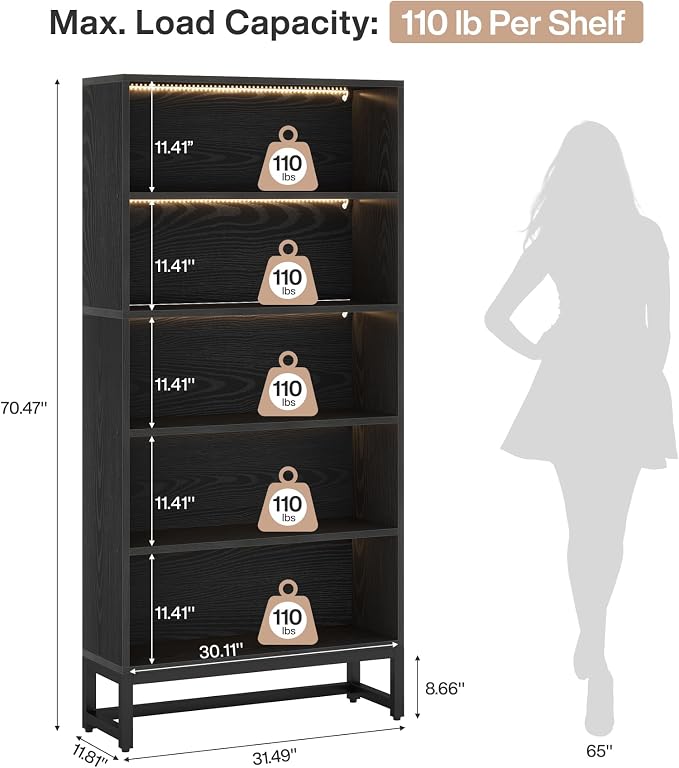 Tribesigns Tall Bookcase Black Bookshelf, 70.8” Large Bookcases Organizer - Image 2