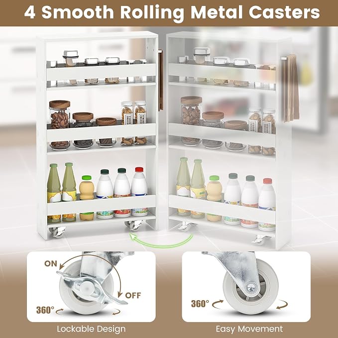 MAT EXPERT Slim Rolling Storage Cart, 4-Tier Freestanding Slim Storage Cart - Image 5