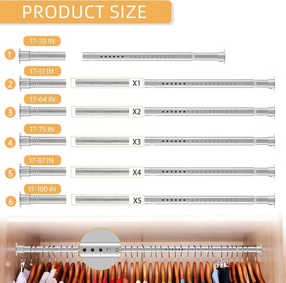 1.3 Inch Diameter Closet Rods for Hanging Clothes 17-51 Inch Adjustable - Image 6
