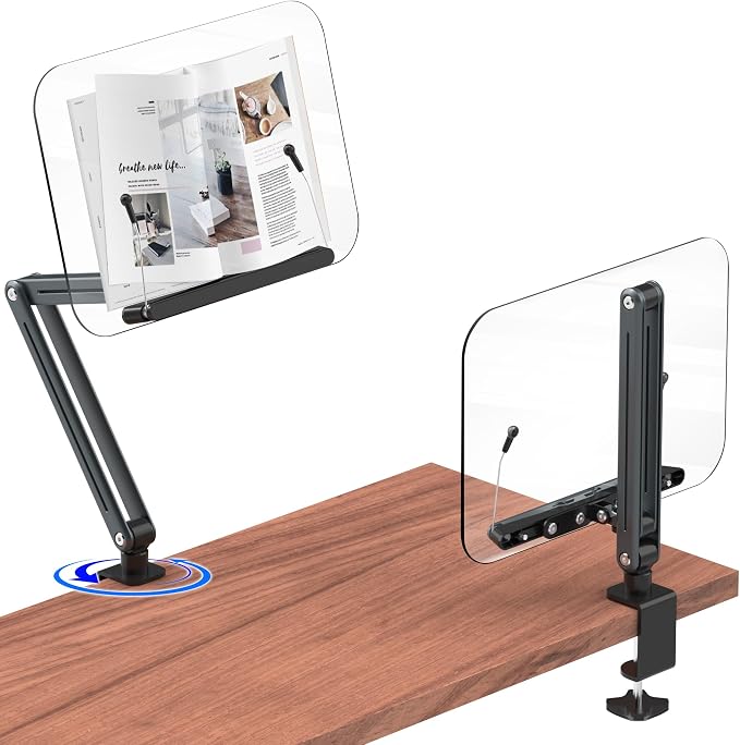 Desk Clamp Acrylic Book Stand for Reading, Ergonomic Design Adjustable Height by YCNEW