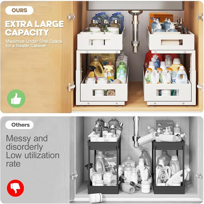 2 Packs 21IN Depth Under Sink Organizer, 2-Tier Pull Out Cabinet Organizer - Image 4