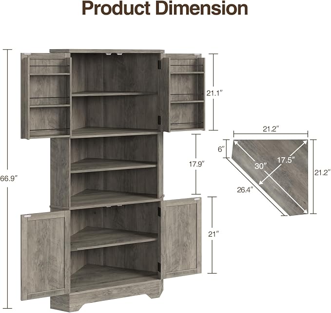 Corner Cabinet, 6-Tier Corner Food Pantry Hutch - Image 2