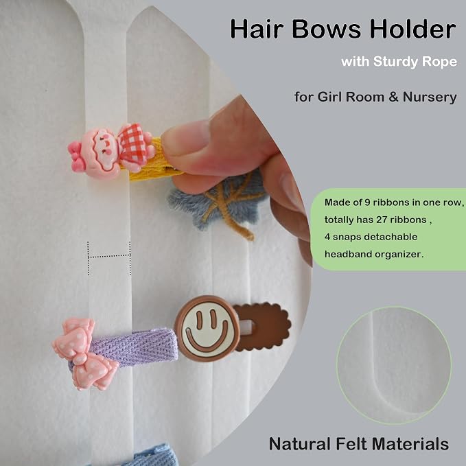 Hair Bows Holder & Organizer for Girls, Wall Hanging Baby Hair Accessory - Image 3