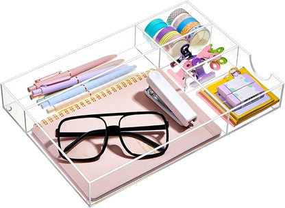 Acrylic Desk Drawer Organizer 12.2 x 8.27 x 1.77 Inch Storage Tray Organizer by Briwooody