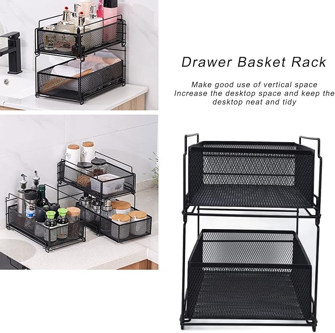 Cupboard Organiser, 2 Tier Under Sink Storage Organiser, Kitchen Storage Drawer - Image 4