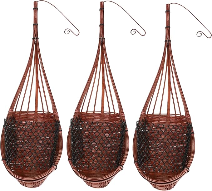 3 Pcs Hanging Orchid Planter: 4 Inch Handmade Bamboo Wall Plant Pot - Image 9