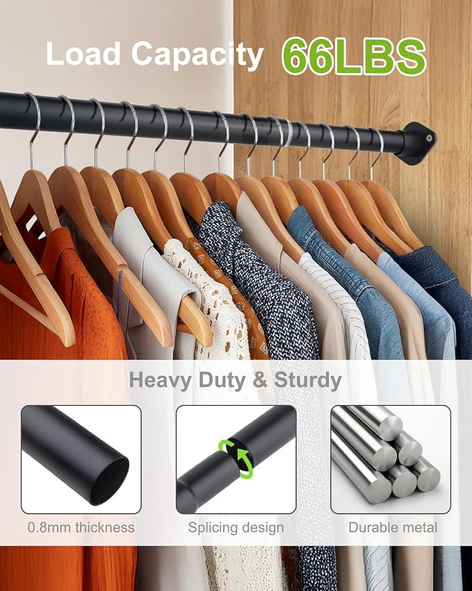 Closet Rod for Hanging Clothes, 18 to 28 Inches Adjustable Clothes Rod for - Image 3
