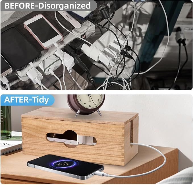 3PCS Wooden Cable Management Box Kit Wooden Cable Hider Storage Box Cord - Image 6