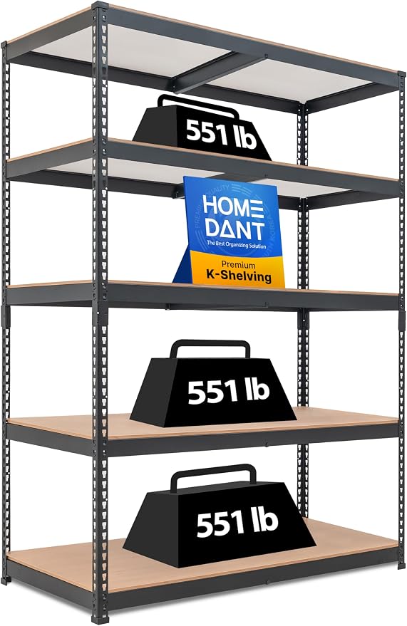 HOMEDANT 5 Tier Storage Shelves Adjustable Laminated Boltless Garage Metal by TheBestOrganizingSolution