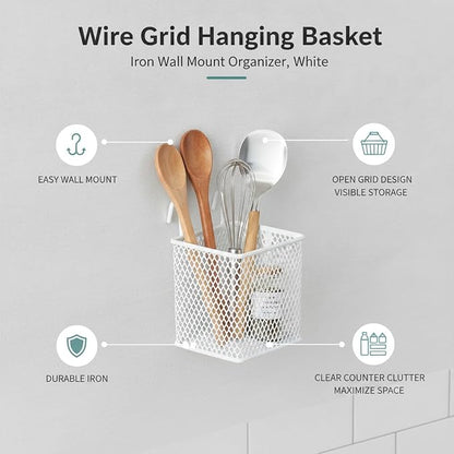 Wire Grid Hanging Basket, Iron Wall Mount Organizer - Image 5