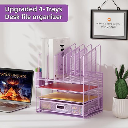 Marbrasse Desk Organizers, 4-Tier Mesh Desk File Organizer - Image 3