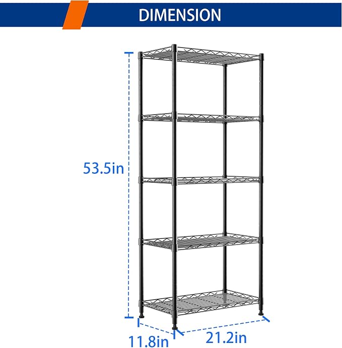 REGILLER 5-Wire Shelving Metal Storage Rack Adjustable Shelves, Standing - Image 3