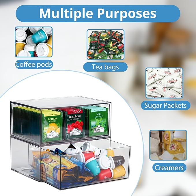 CLUQMEIK 2 Acrylic Tea and Coffee Organizer, 9 Grids Tea Bag Organizer Box and - Image 6