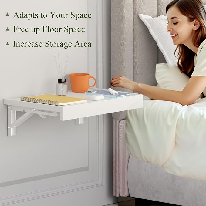 TEAMIX Wall Mounted Folding Bedside Shelf, 16.5''x12'' Space Saving Bed Side - Image 4