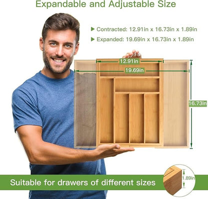 Pipishell Bamboo Expandable Silverware Drawer Organizer, Adjustable Kitchen - Image 3