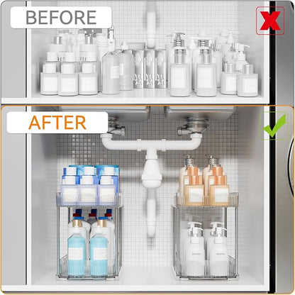 2 Pack Large Pull Out Bathroom Organizers and Storage, 2 Tier 12.8″ Tall - Image 5