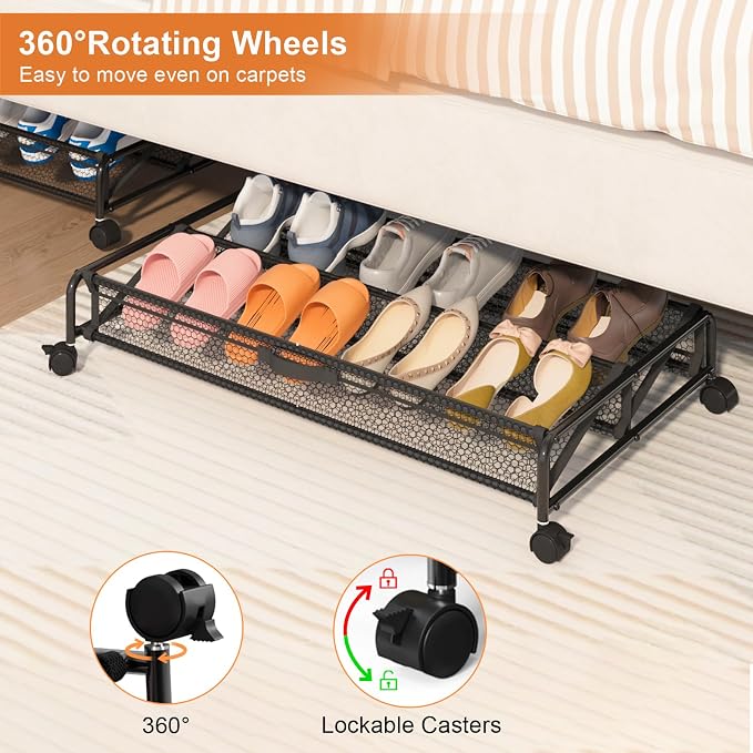 Under Bed Shoes Storage, 2 Pack Rolling Under-bed Storage Containers - Image 4