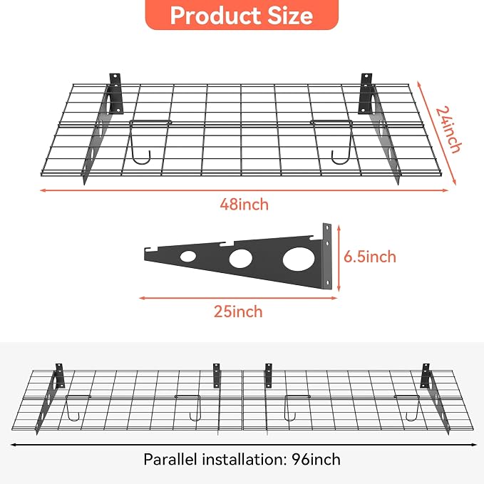 TORACK Garage 24 x 48 in/2 x 4 ft Wall Shelves, Heavy Duty Wall Mounted Wire - Image 3