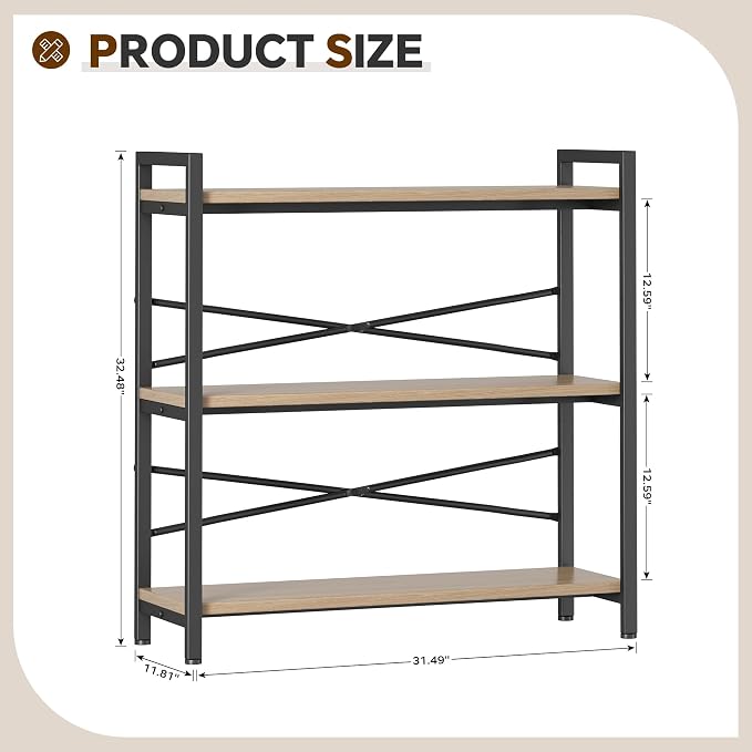 Book Shelf, 3 Tier Bookshelf 31.49" Width, Book Shelf Storage and Organization - Image 3