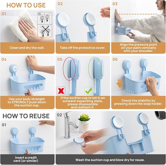 LEVERLOC Shower Caddy Suction Cup, Shower Organizer Removable Bathroom Shelf - Image 6
