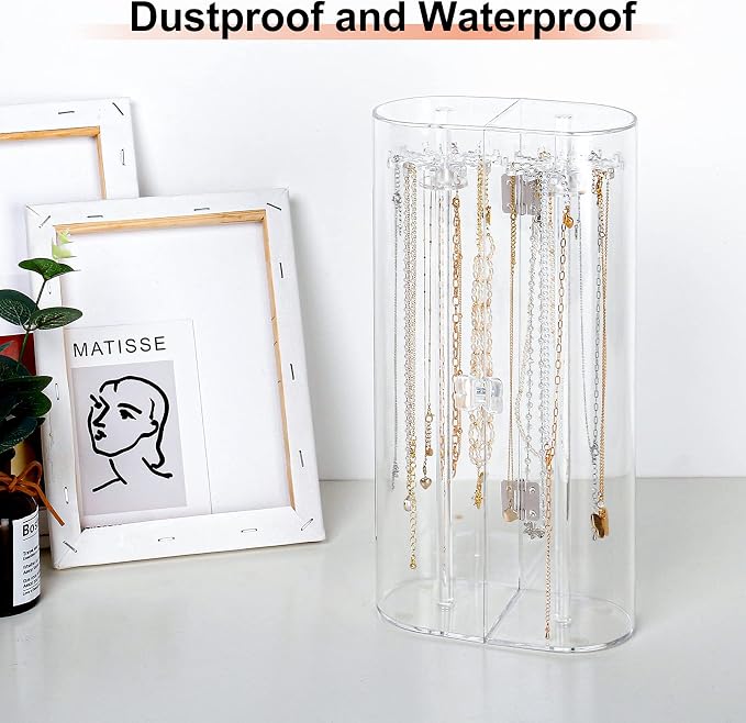 Acrylic Necklace Holder, Dustproof Rotation Jewelry Storage Holder Stand - Image 7