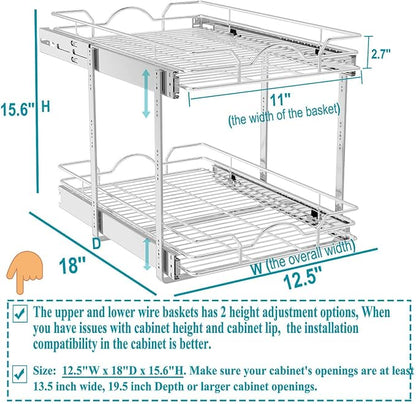 OCG 2 Tier Pull Out Cabinet Organizer, Pull Out Drawers - Image 2