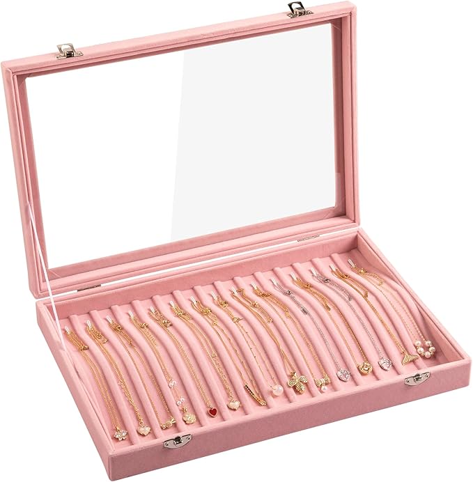 Frebeauty 15 Hooks Necklace Tray Velvet Neckalce Organizer by Frebeauty