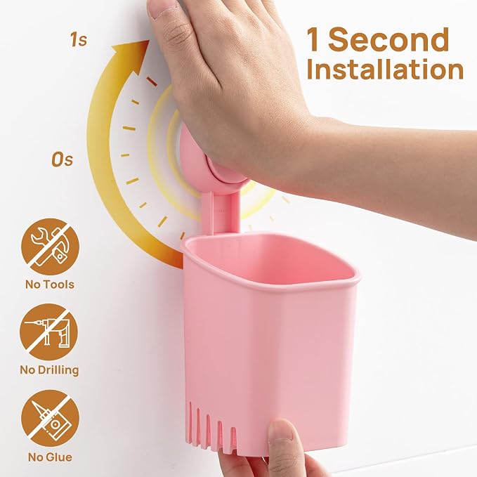 LEVERLOC Powerful Suction Cup Toothbrush Holder, Drill-Free Wall Shower Holder - Image 2