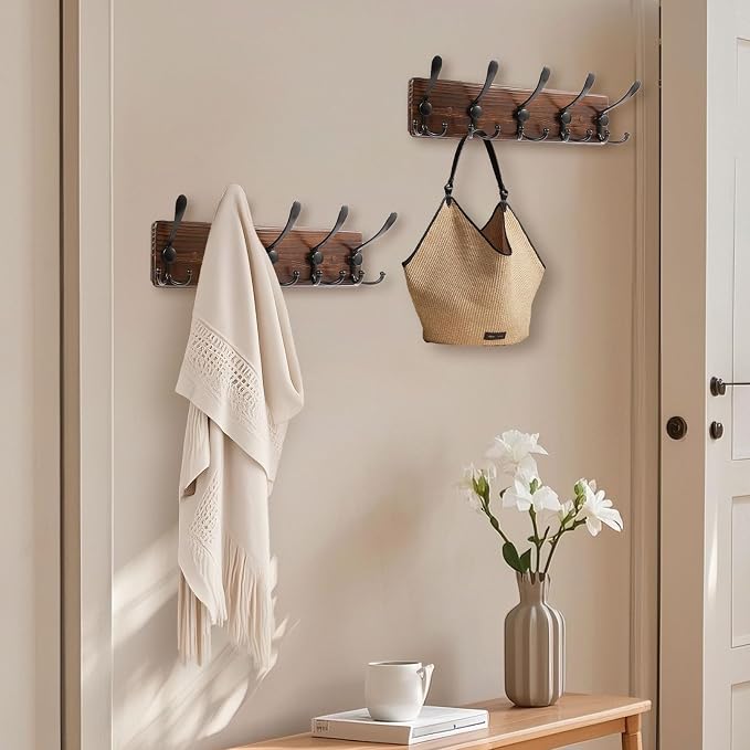 2 Pack Coat Rack Wall Mount 16.8'' Rustic Hat Rack - Image 6