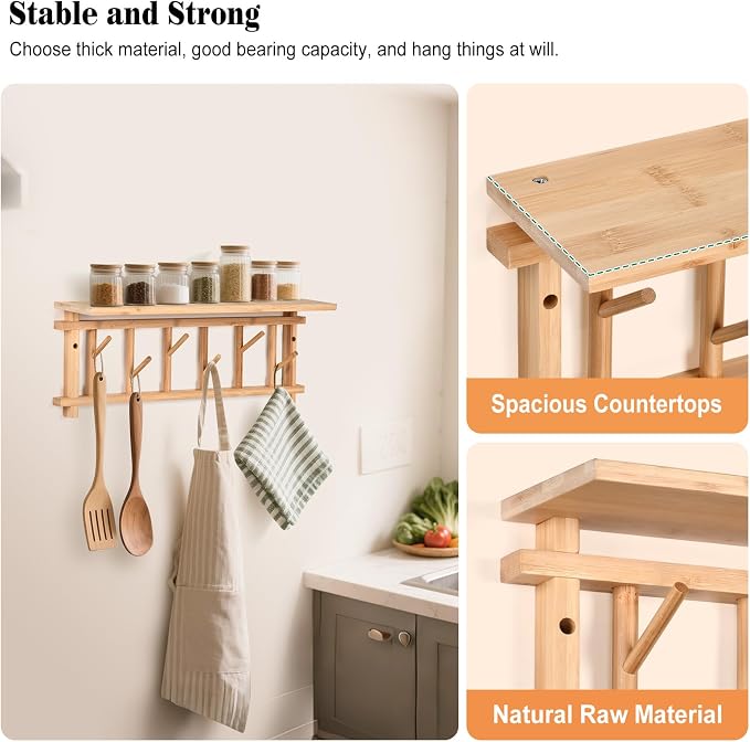 Coat Rack Wall-Mounted with Shelf Coat Hooks Wall Mount with Shelf Entryway - Image 8