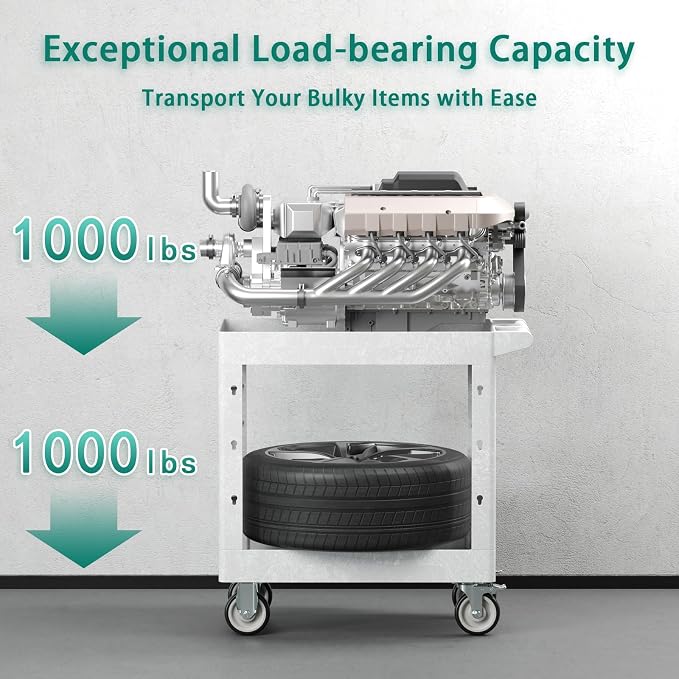 Heavy Duty Utility Rolling Tool Cart, 550 lbs Capacity Plastic Rolling Carts - Image 2