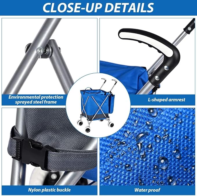 Folding Shopping Cart for Groceries, Water-Resistant Heavy-Duty Canvas Trolley - Image 3