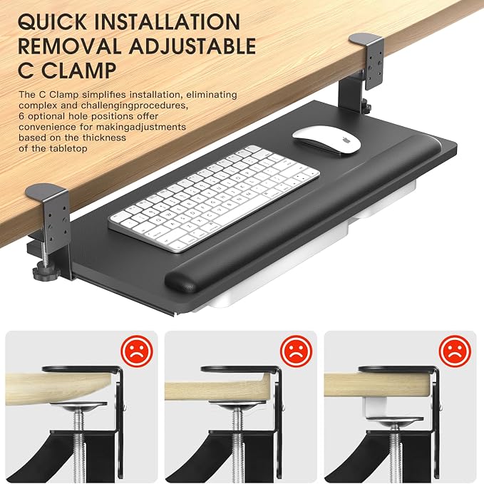 Keyboard Tray Under Desk with a Soft Wrist Rest，Under Desk Keyboard Tray Slide - Image 4