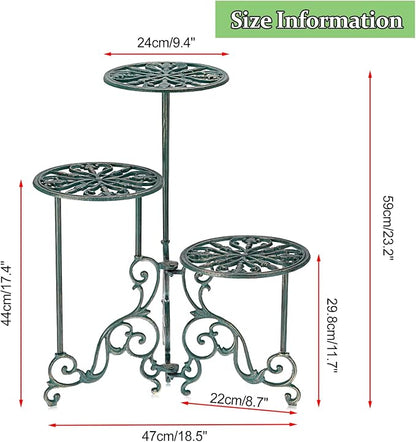 OwnMy 3 Tier Heavy Duty Cast Iron Plant Stand Foldable Wrought Iron Flower Pot - Image 3