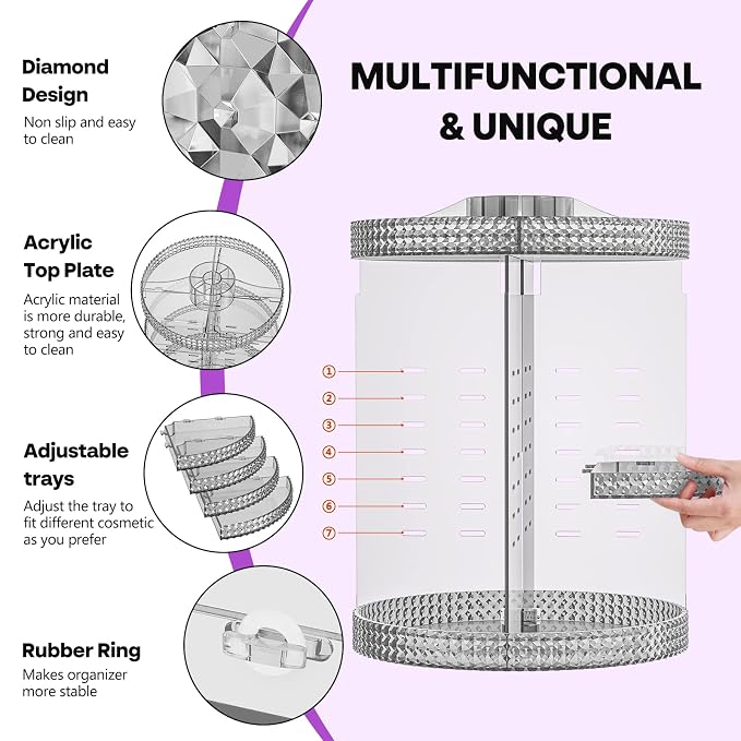 360 Degree Rotating Makeup Organizer, Extra Large Capacity Cosmetic Storage Unit - Image 4