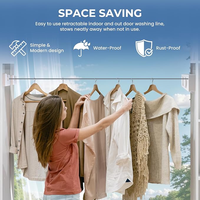 Retractable Clothesline Indoor Outside Heavy-Duty, Upgrade 304 Double Stainless - Image 7