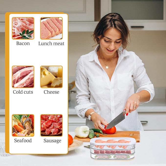 6 Pcs Deli Meat Container for Fridge Stackable Bacon Cheese Container Lunch - Image 7
