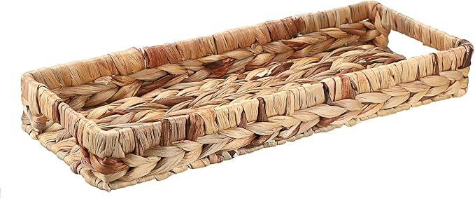 Hipiwe Wicker Toilet Tank Basket 16.9 Inch Bathroom Vanity Tray - Image 9