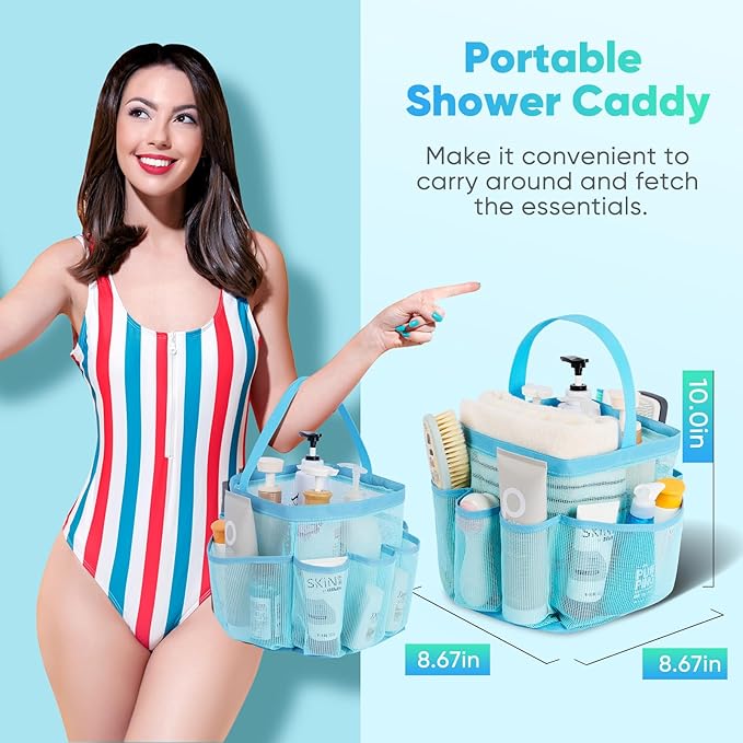 EUDELE Mesh Shower Caddy Portable, 8-Pocket Large Capacity, Quick Dry, Easy - Image 4